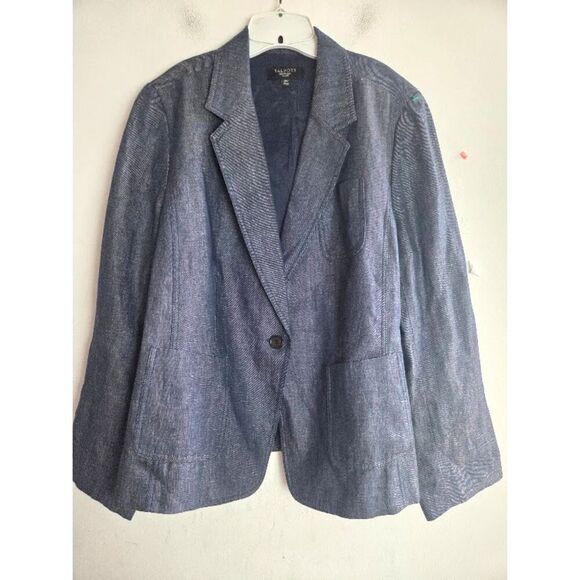 NWOT Talbots Women Blue Grey 100% Linen 1 Button Single Breasted Blazer size 20W - Picture 1 of 9